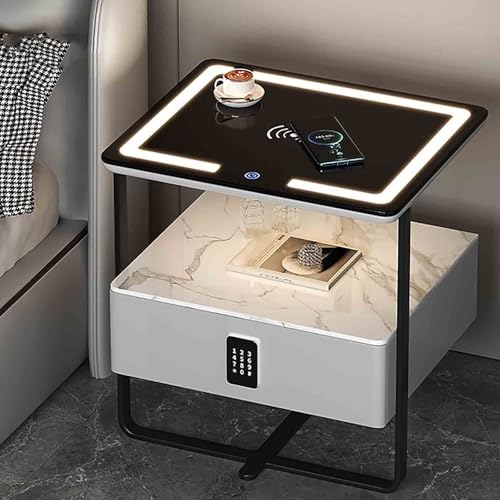 Comodino con Stazione di Ricarica Comodino con Prese E Porte USB Ricarica Wireless Intelligente con Luce Tattile A LED con Cassetti E Barra Luminosa Tavolo in Vetro Temperato (Color : Light Gray, Si : Amazon.it: Casa e cucina