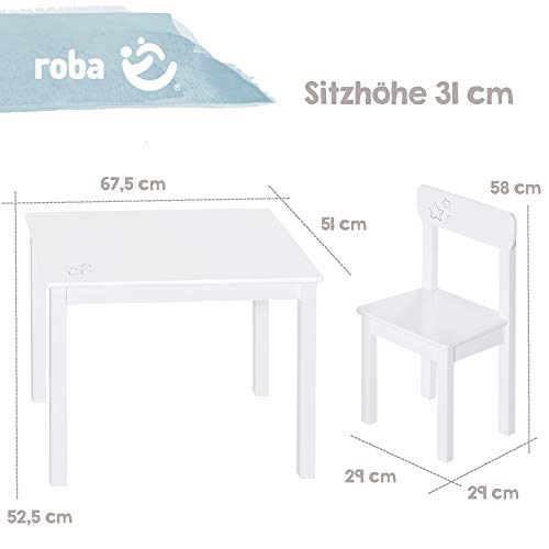 roba Set Tavolo   2 Sedie per Bambini Little Stars   Stile Country   dai 18 Mesi ai 10 Anni   Panca a 3 Altezze   Convertibile   Leggero e Robusto   Legno Bianco : Roba: Prima infanzia