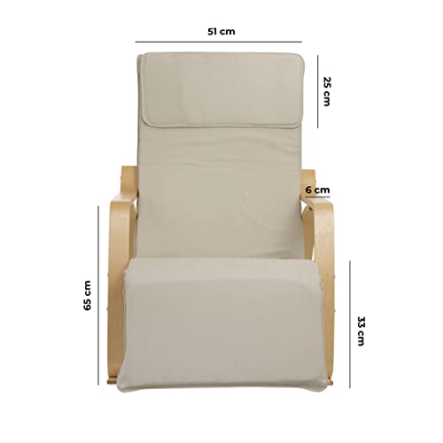 Baroni Home Sedia a Dondolo con Braccioli in Legno da Interno, Poltrona a Dondolo ergonomica in Tessuto con Poggiatesta e Poggiapiedi Regolabile a 5 Altezze, Max 150 kg, Salotto Camera, Beige : Casa e cucina
