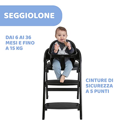 Chicco Sedia Evolutiva Crescendo Lite completa di accessori: seggiolone, vassoio e imbottitura, Sedia Bambino 36 Mesi 40 kg, Nero : Prima infanzia