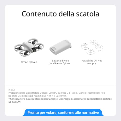 DJI Neo, mini drone con fotocamera UHD 4K per adulti, 135g drone che vola da solo e ti segue, decollo dalla mano, tracciamento IA del soggetto, QuickShot, video stabilizzati, (senza radiocomando) : Amazon.it: Elettronica