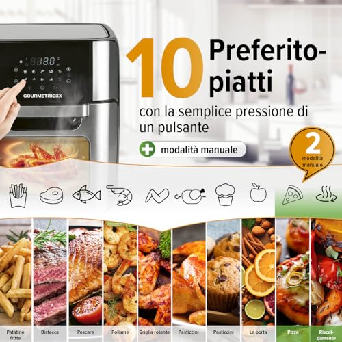 GOURMETmaxx Friggitrice digitale ad aria calda 12 L, forno XXL in acciaio inox | Timer, display touch, spiedo rotante | Frittura a basso contenuto di grassi e a risparmio energetico | 1800 W : Amazon.it: Casa e cucina