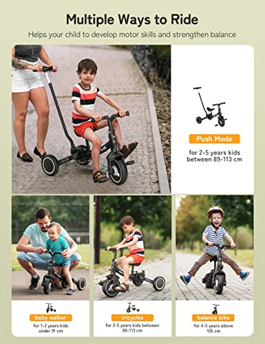 besrey Triciclo per Bambini 7 in 1 con Maniglia di Spinta per il Genitore a 5 Altezza per 1 5 Anni, Triciclo per Bambini Pieghevole, Bici per Bambini con Frizione a Ruota, Ruote Più Grandi, nero : Giochi e giocattoli