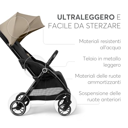 KikkaBoo Passeggino CIELA, Passeggino per bambini fino a 22 kg, Piegatura automatica, Schienale reclinabile, Leggero, Compatto, Misura Bagaglio a mano, Beige : Amazon.it: Prima infanzia