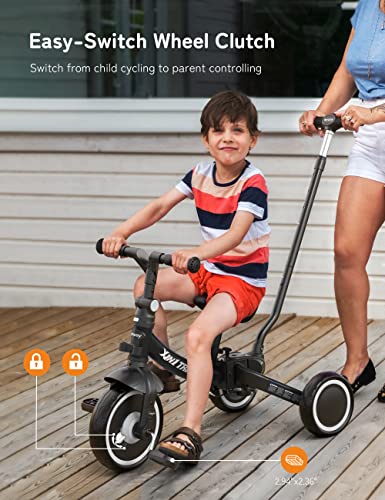 besrey Triciclo per Bambini 7 in 1 con Maniglia di Spinta per il Genitore a 5 Altezza per 1 5 Anni, Triciclo per Bambini Pieghevole, Bici per Bambini con Frizione a Ruota, Ruote Più Grandi, nero : Giochi e giocattoli