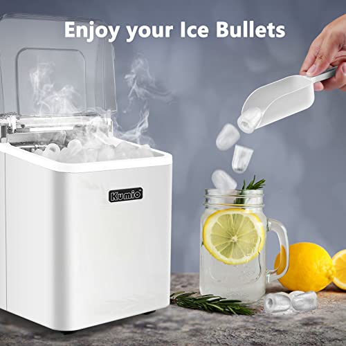 KUMIO Macchina per il ghiaccio da banco, 9 proiettili di ghiaccio pronto in 6 8 minuti, 12 kg/24 ore, macchina per il ghiaccio silenziosa portatile autopulente con paletta e cestello, bianco : Amazon.it: Casa e cucina