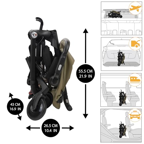 509 Crew EZ TRAVELLER Baby Buggy Stroller Pushchair, Easy & Compact Fold, 2 posizioni Recline Backrest, manico regolabile in altezza, barra frontale regolabile, canopy, basket, da 6 m a 15 kg, kaki : Prima infanzia