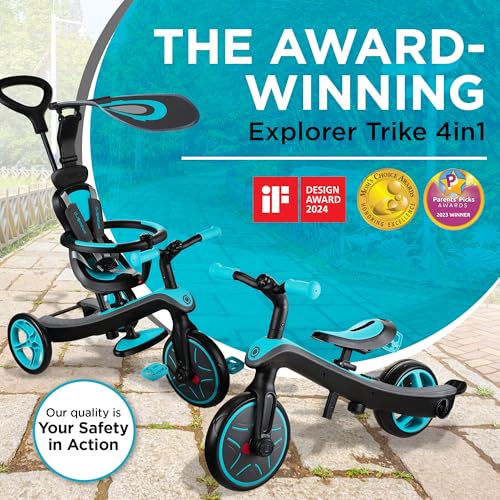 Globber   EXPLORER TRIKE 4in1   Triciclo & balance bike tutto in uno per bambini da 10m   a 5 anni   , Verde acqua : Giochi e giocattoli