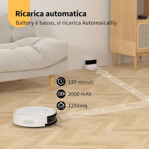 OKP K5B Robot Aspirapolvere e Mocio Ultra Sottile 7.7 cm, 2500Pa, Wi Fi/App/Alexa, Adatto per Salviette Monouso, Ideale per Peli di Animali, Tappeti, Pavimenti Duri, Automatic Recharge : Casa e cucina
