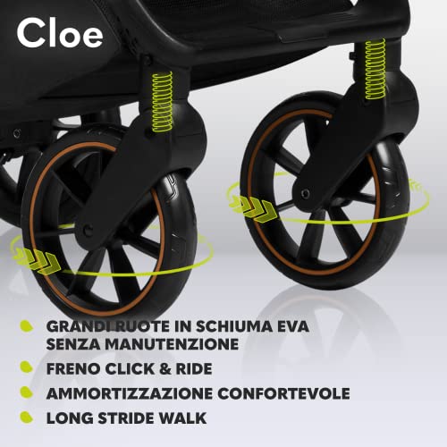 LIONELO Cloe Passeggino leggero e pieghevole per bambini da 0 fino a 22 kg, Schienale regolabile, Posizione nanna, Impermeabile, Cinture a 5 punti, Ruote XXL, Zanzariera, Portabicchieri (Verde) : Prima infanzia