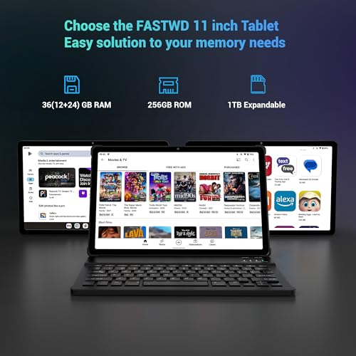 FASTWD 2024 Newest Tablet Android 14 tablet 11 Pollici con 4G LTE e 5G WiFi,36GB RAM 256GB ROM,9580mAh,2000 * 1200 incell FHD,Widevine L1,GPS/BT5/Tablet 2 in 1 con tastiera,Grigio : Informatica