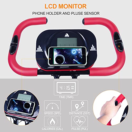 EVOLAND Cyclette Pieghevole da Casa, X Bike con Schienale, Sensore di Frequenza Cardiaca, 8 Livelli di Resistenza Magnetica, Attrezzatura per il Fitness per Adulti, 120kg Capacità nero e rosso : Sport e tempo libero