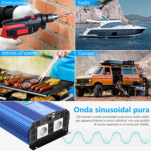 Giandel Power Inverter 2000W Onda Sinusoidale Pura Convertitore DC 12V a AC 220V 230V con telecomando & LCD Display e 2 presa AC e 2 Porte USB per auto,camion camper : Amazon.it: Elettronica