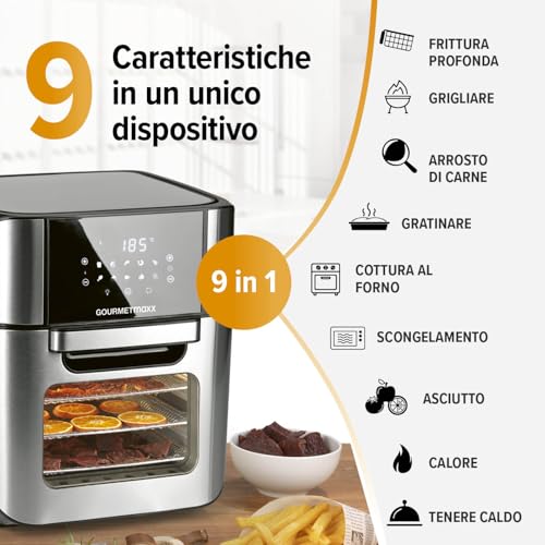 GOURMETmaxx Friggitrice digitale ad aria calda 12 L, forno XXL in acciaio inox | Timer, display touch, spiedo rotante | Frittura a basso contenuto di grassi e a risparmio energetico | 1800 W : Amazon.it: Casa e cucina