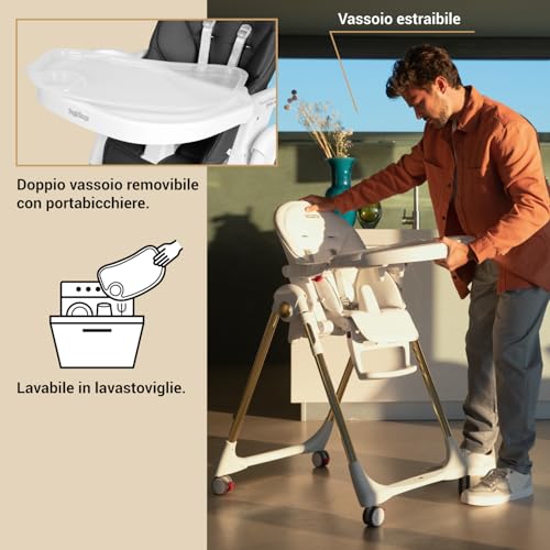 Peg Perego Prima Pappa Follow Me Seggiolone Pappa Neonati Reclinabile, Funzione Sdraietta, 4 ruote, Pieghevole e Ultracompatto, per Bambini da 0 a 3 Anni (0 15 kg), Fragola : Prima infanzia