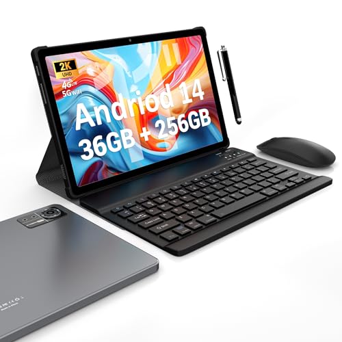 FASTWD 2024 Newest Tablet Android 14 tablet 11 Pollici con 4G LTE e 5G WiFi,36GB RAM 256GB ROM,9580mAh,2000 * 1200 incell FHD,Widevine L1,GPS/BT5/Tablet 2 in 1 con tastiera,Grigio : Informatica