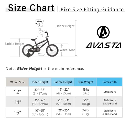 AVASTA 14 Inch Little Kids Bike per 3 4 5 anni ragazzi ragazze Beiginner Riders BMX Style Bike con ruote da allenamento Coaster e freno a V posteriore, nero : Sport e tempo libero