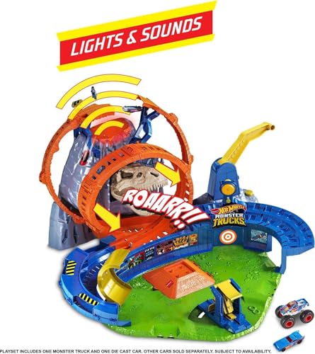 Hot Wheels   Playset Monster Trucks Arena Vulcano con Luci, Suoni e 2 Veicoli e 2 Lanciatori, Giocattolo per Bambini 4 Anni, GYL14 : Giochi e giocattoli