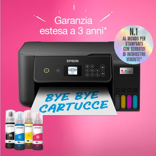 EPSON EcoTank ET 2820 stampante Multifunzione A4 (stampa, copia, scansione) USB, Wi Fi Direct, display LCD 3,7 cm, serbatoi flaconi alta capacità, Epson Smart Panel, fronte/retro, Nero : Informatica