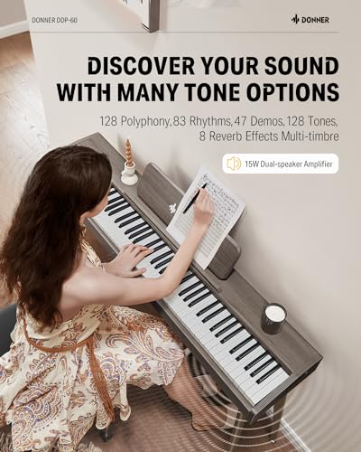 Donner DDP 60 Pianoforte digitale a 88 tasti per principianti, tastiera elettrica con tasti sensibili alla velocità, 128 voci, 83 ritmi, 8 effetti di riverbero, 5 curve di intensità, grigio : Amazon.it: Strumenti Musicali