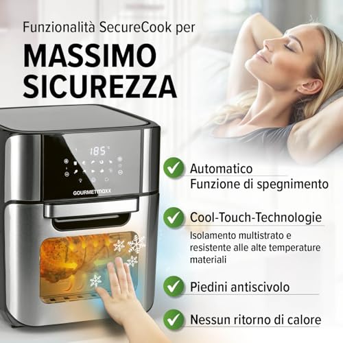 GOURMETmaxx Friggitrice digitale ad aria calda 12 L, forno XXL in acciaio inox | Timer, display touch, spiedo rotante | Frittura a basso contenuto di grassi e a risparmio energetico | 1800 W : Amazon.it: Casa e cucina