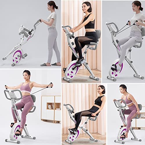 leikefitness Bicicletta stazionaria pieghevole, cyclette reclinata con fasce di resistenza per braccio, sensore di impulsi, monitor LCD e bicicletta da interno facile da montare, 2280 (viola) : Sport e tempo libero