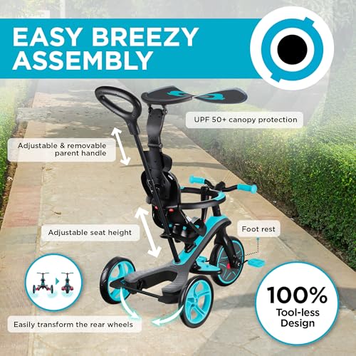 Globber   EXPLORER TRIKE 4in1   Triciclo & balance bike tutto in uno per bambini da 10m   a 5 anni   , Verde acqua : Giochi e giocattoli