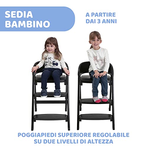 Chicco Sedia Evolutiva Crescendo Lite completa di accessori: seggiolone, vassoio e imbottitura, Sedia Bambino 36 Mesi 40 kg, Nero : Prima infanzia