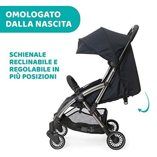 Chicco Cheerio Passeggino Leggero e Compatto da 0 mesi a 15kg (portata max 18kg), Passeggino Pieghevole, Posizione Nanna, Chiusura Automatica in 1 Gesto, Capotte Parasole e Parapioggia, Nero : Prima infanzia