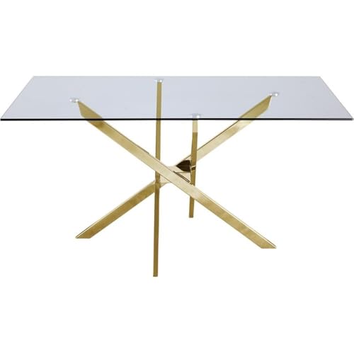 Meridian Furniture Xander Collection Modern | Tavolo da pranzo moderno in vetro temperato con base in metallo resistente, 152,4 x 91,4 x 76,2 cm, finitura oro : Casa e cucina