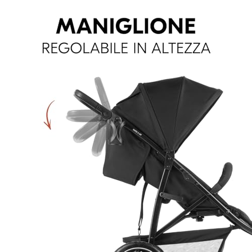 hauck Passeggino 3 Ruote Rapid 3 Air   Passeggino Leggero 22Kg Portata   Passeggino Pieghevole, Reclinabile Dalla Nascita, Manico Regolabile   Protezione UV50 , Ruote Ad Aria e Cesto Fino a 3kg   Nero : Prima infanzia