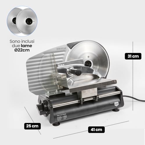 ELMA Affettatrice Elettrica Premium con 2 Lame | Ø220mm | 150 W, 31 x 25 x 41 cm | Lame Rimovibili in acciaio inossidabile | Adatto per uso Domestico non professionale : Amazon.it: Casa e cucina