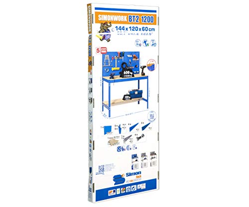 Simon Rack Banco da lavoro per officina, capacità di carico 400 kg, 1445x910x610 mm, pannello forato, tavolo da lavoro fai da te, blu/legno   BT2 : Amazon.it: Commercio, Industria e Scienza