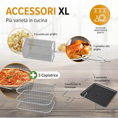 GOURMETmaxx Friggitrice digitale ad aria calda 12 L, forno XXL in acciaio inox | Timer, display touch, spiedo rotante | Frittura a basso contenuto di grassi e a risparmio energetico | 1800 W : Amazon.it: Casa e cucina