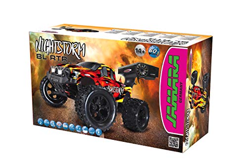 Jamara 059737   Nightstorm Monstertruck BL 4WD 1:10 Lipo 2,4GHz con LED – Multigiocatore, Brushless, Trazione Integrale, Resistente agli Schizzi d´Acqua, Telaio Rinforzato in Alluminio, Wheelybar : Giochi e giocattoli
