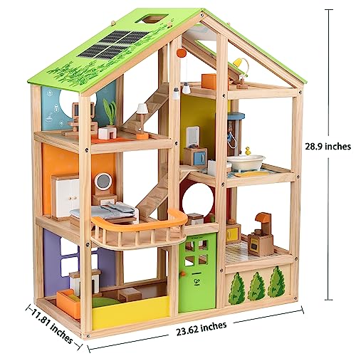 Hape All Season House (Furnished), Award Winning 3 Storey Dolls House Toy with Furniture, Accessories, Movable Stairs and Reversible Season Theme : Giochi e giocattoli