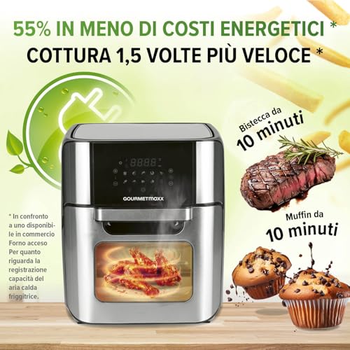 GOURMETmaxx Friggitrice digitale ad aria calda 12 L, forno XXL in acciaio inox | Timer, display touch, spiedo rotante | Frittura a basso contenuto di grassi e a risparmio energetico | 1800 W : Amazon.it: Casa e cucina