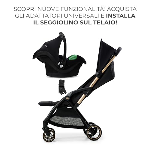 Kinderkraft APINO Passeggino Leggero fino 22 kg, Solo 7,5 Kg, Passeggino Da Viaggio, Pieghevole automatico, Schienale Regolabile In Posizione Sdraiata, Copertura Antipioggia, Nero : Prima infanzia