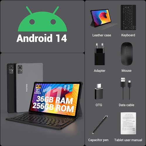 FASTWD 2024 Newest Tablet Android 14 tablet 11 Pollici con 4G LTE e 5G WiFi,36GB RAM 256GB ROM,9580mAh,2000 * 1200 incell FHD,Widevine L1,GPS/BT5/Tablet 2 in 1 con tastiera,Grigio : Informatica
