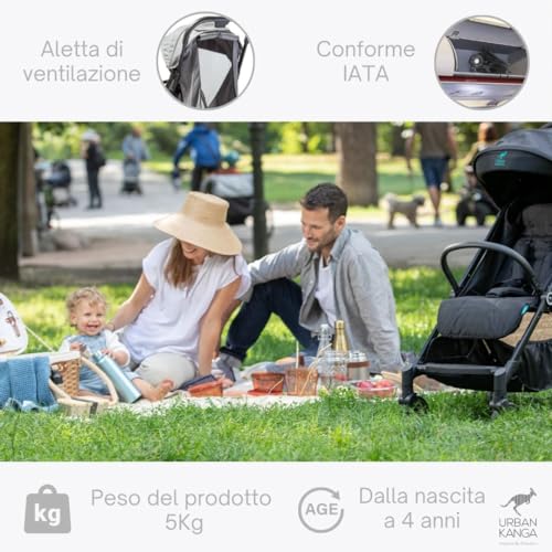 Urban Kanga Wallaby Passeggino Ultra Compatto e Leggero da Viaggio pesa solo 5 Kg 0 40 mesi (Oxford Grigio) : Prima infanzia