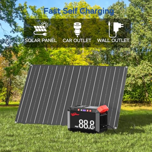 POWSTREAM   Generatore solare da 88,8 Wh, centrale elettrica portatile con pannello solare incluso, batteria agli ioni di litio con presa USB CA per campeggio all'aperto, avventura, casa, : Amazon.it: Giardino e giardinaggio