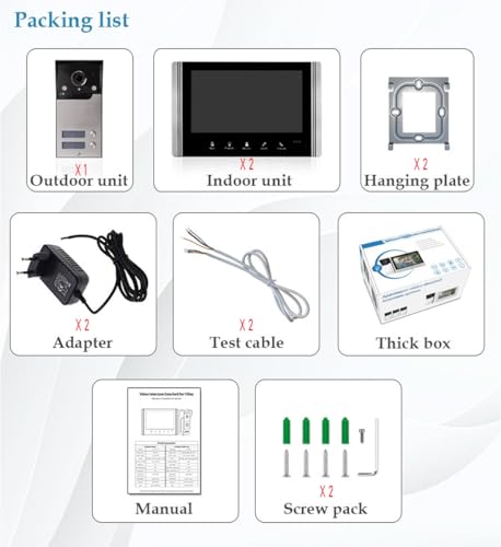 AOAMZ Videocitofono Cablato A 2 Unità Campanello, Videocitofono Collegato A 4 Fili Dotato Di Schermo LCD TFT 7 "Telecamera Di Visione Notturna Impermeabile Sbloccando Monitor Video Audio Bidirezionale : Fai da te