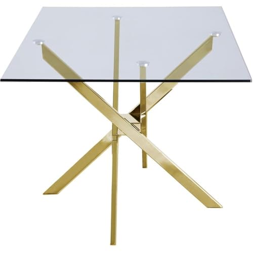 Meridian Furniture Xander Collection Modern | Tavolo da pranzo moderno in vetro temperato con base in metallo resistente, 152,4 x 91,4 x 76,2 cm, finitura oro : Casa e cucina
