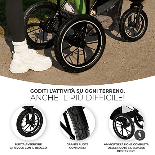 Kinderkraft HELSI Passeggino leggero 3 ruote, dalla nascita fino 27 kg, con Maniglione del genitore regolabile, Posizione sdraietta, Grande ruote gonfiabili, Cestello portaoggetti, Nero : Prima infanzia