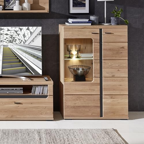 Stella Trading Vetrina in legno antico massiccio, effetto rovere antico con certificazione FSC, moderna vetrina con illuminazione a LED e molto spazio di archiviazione, 90 x 134 x 38 cm (larghezza x : Amazon.it: Casa e cucina