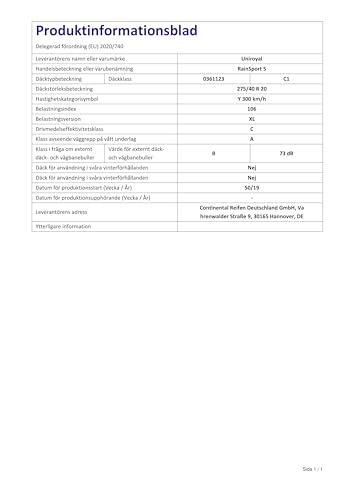 Uniroyal 72192 Pneumatico 275/40 R20 106Y Rainsport 5 Xl : Amazon.it: Auto e Moto