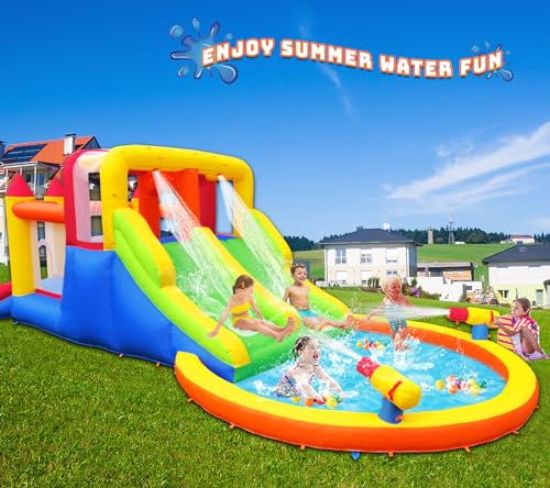 Ballsea Castello gonfiabile per bambini con soffiatore, scivolo asciutto/acqua, capacità 6 bambini/200kg, L6,28 x L2,93 x H1,95m : Amazon.it: Giochi e giocattoli