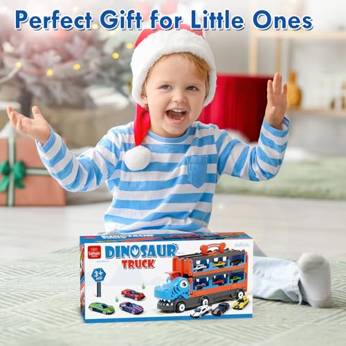 Lehoo Castle Camion Trasportatore di Auto, Giocattolo Dinosauro con 6 Auto da Corsa, Giocattolo per Bambini di 3 4 5 6 Anni : Giochi e giocattoli