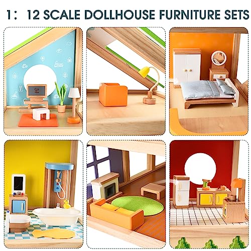 Hape All Season House (Furnished), Award Winning 3 Storey Dolls House Toy with Furniture, Accessories, Movable Stairs and Reversible Season Theme : Giochi e giocattoli