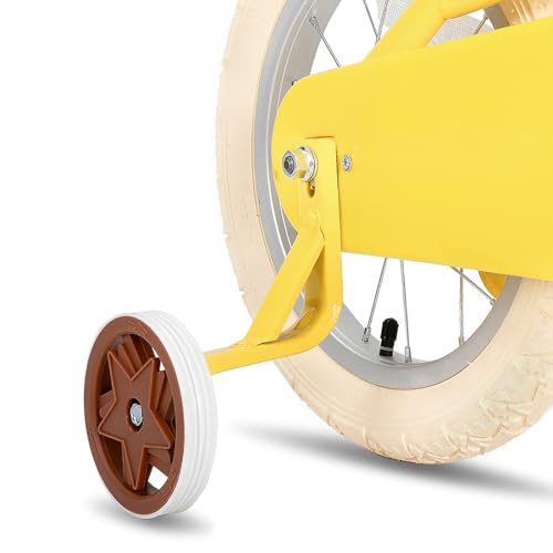 JOYSTAR 14 pollici bicicletta per bambini con ruota di allenamento e cestini, bicicletta per bambini per 3 5 anni ragazze, Giallo : Sport e tempo libero